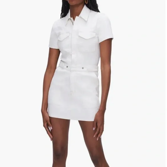 Good American | Dresses | Good American Fit For Success White Denim Zip  Front Dress Medium Nwt Jean | Poshmark